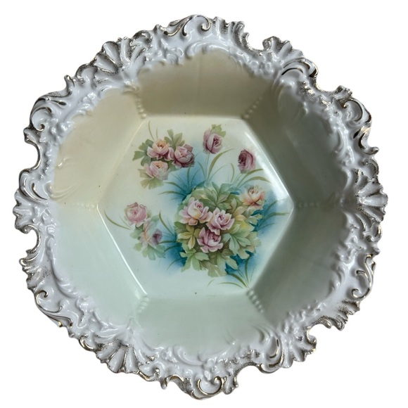 Antique Bowl RS Prussia Floral Pink Rose Gold Trim 10.5” Ornate Decorative Fruit - Picture 7 of 7